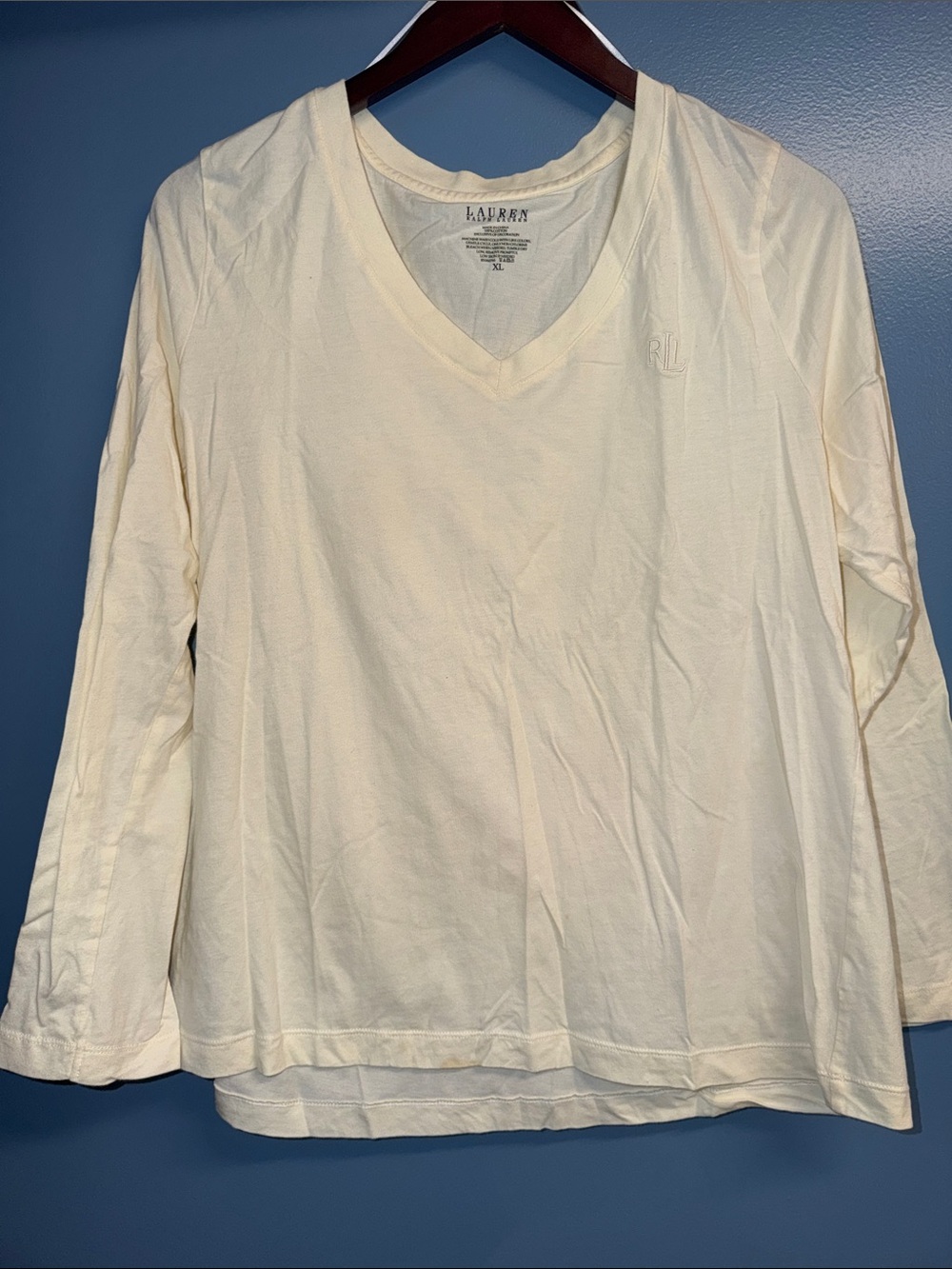Lauren Ralph Lauren Cream V-Neck Long Sleeve Tee